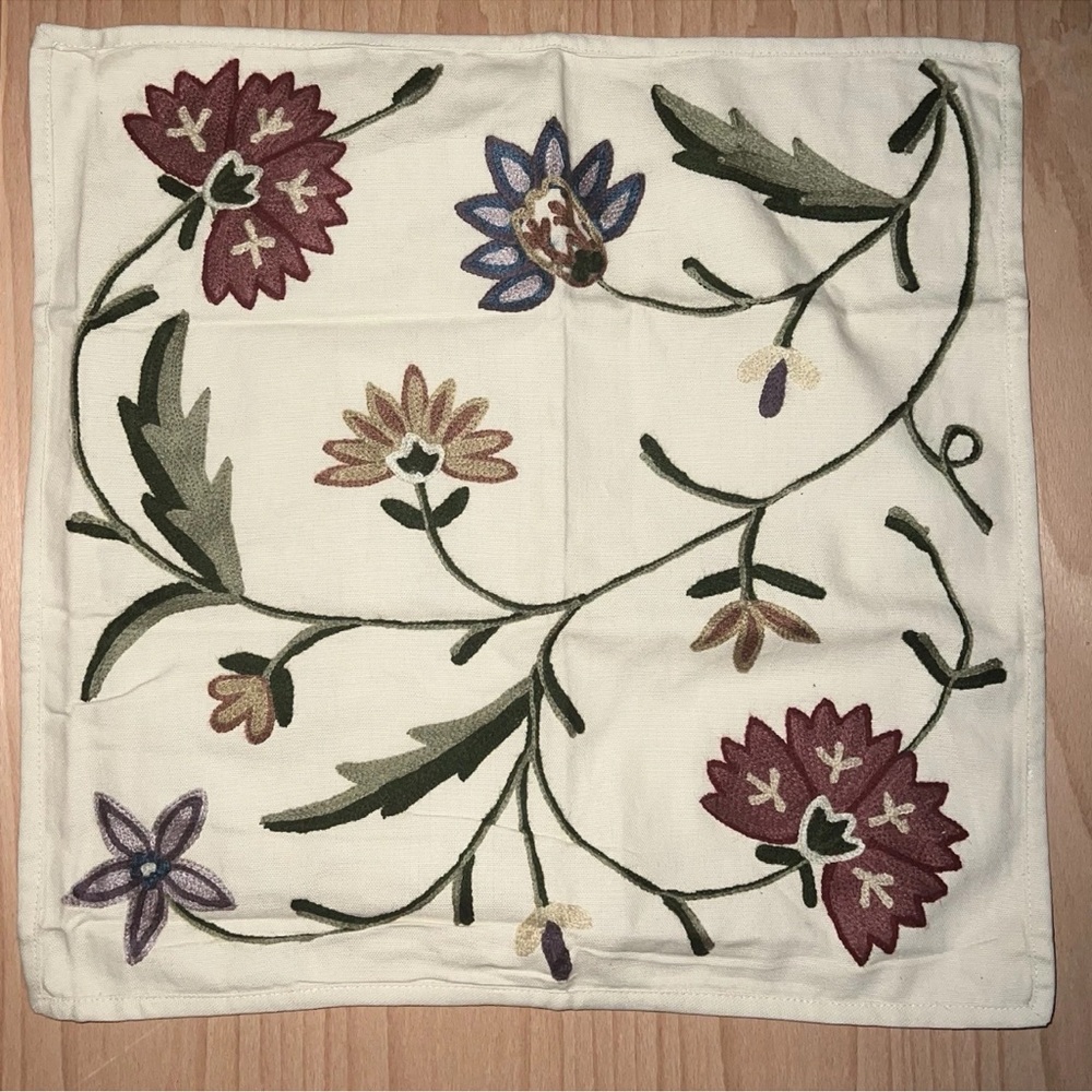 SOLD Linen Source Pillow Cover Sham Sloan Garden Crewel Embroidered Duvet